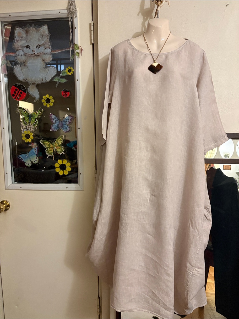 Easy Linen Maxi Dress in Light Taupe. Linen  ltaly